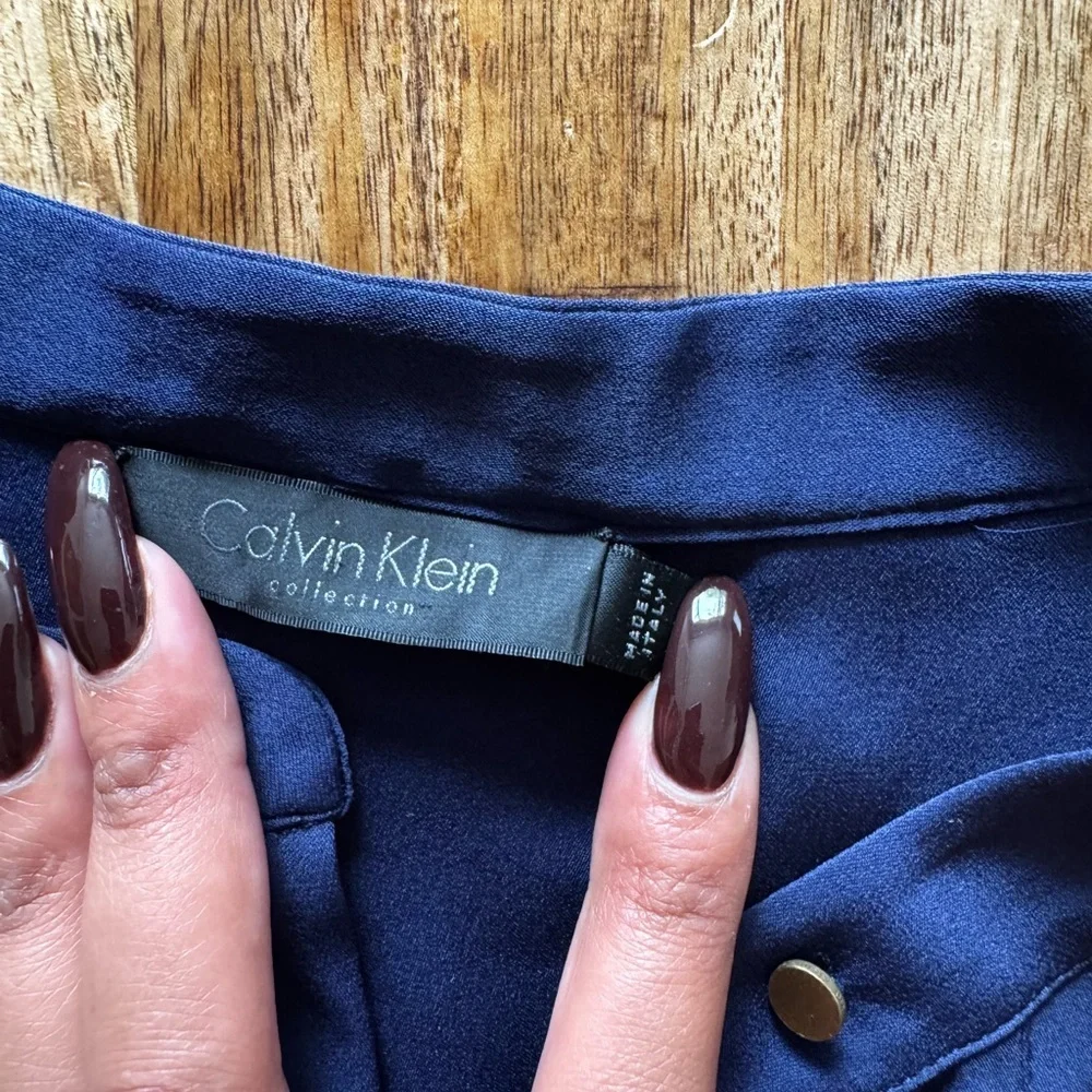 Calvin Klein Collection 95% silk 5 % elastane Made in Italy Navy Blue Dress EUC - Picture 5 of 7